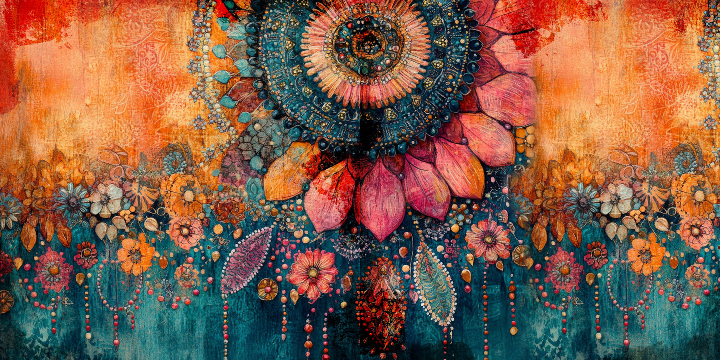 Boho Summer Pink Petals NPM - Scrapbook Layout - 25-436