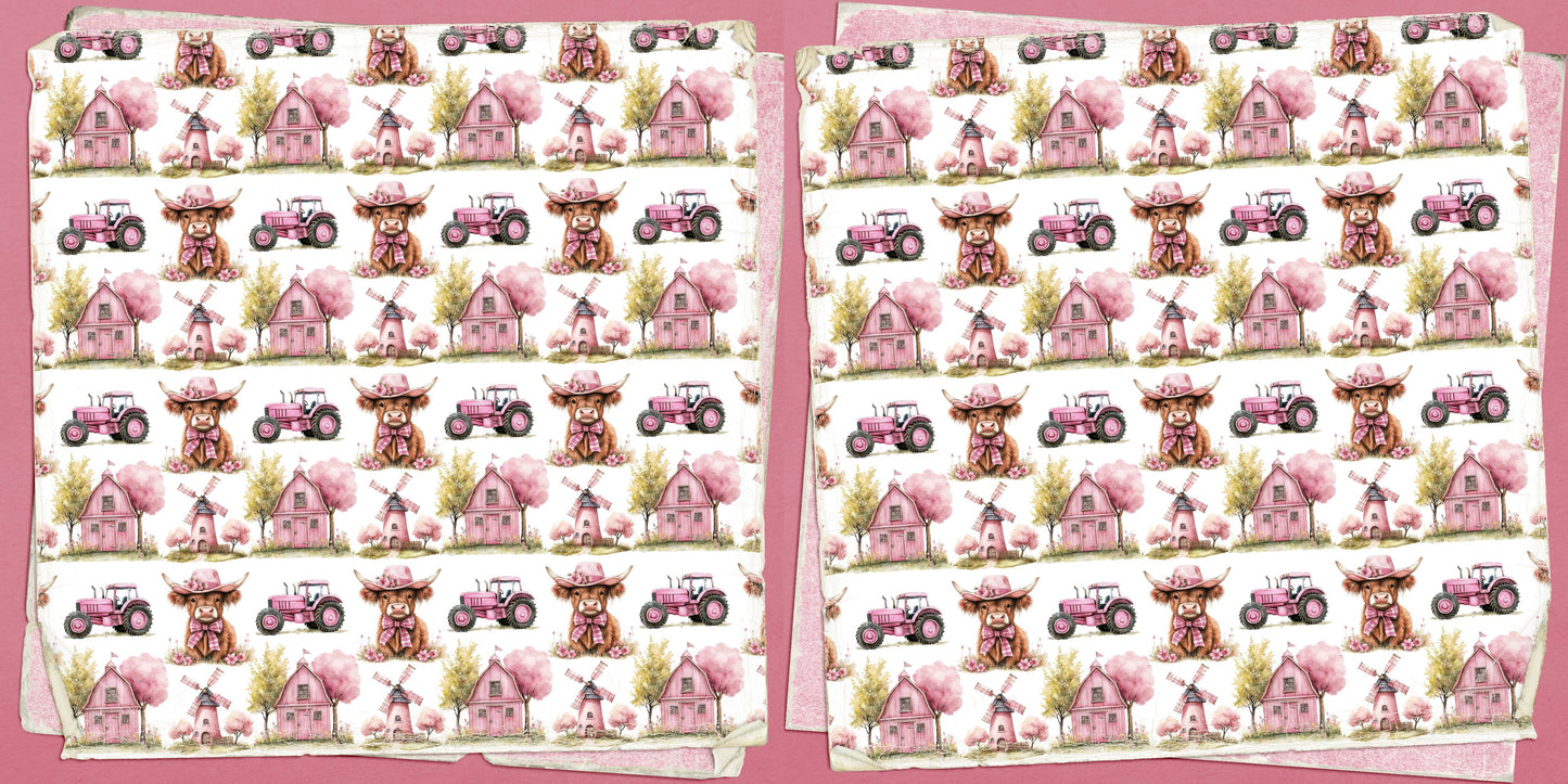 Pink Farm Pattern Stacked NPM - Scrapbook Layout - 25-747