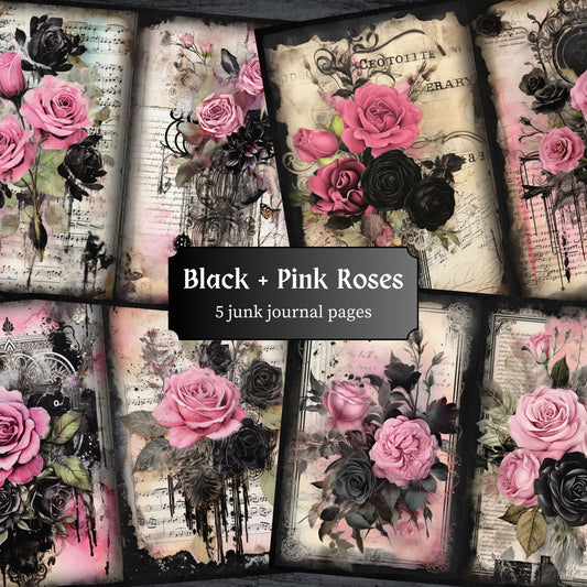 Gothic Pink Roses Journal Pages - 23-7265