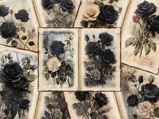 Gothic Black Roses Journal Pages - 23-7258