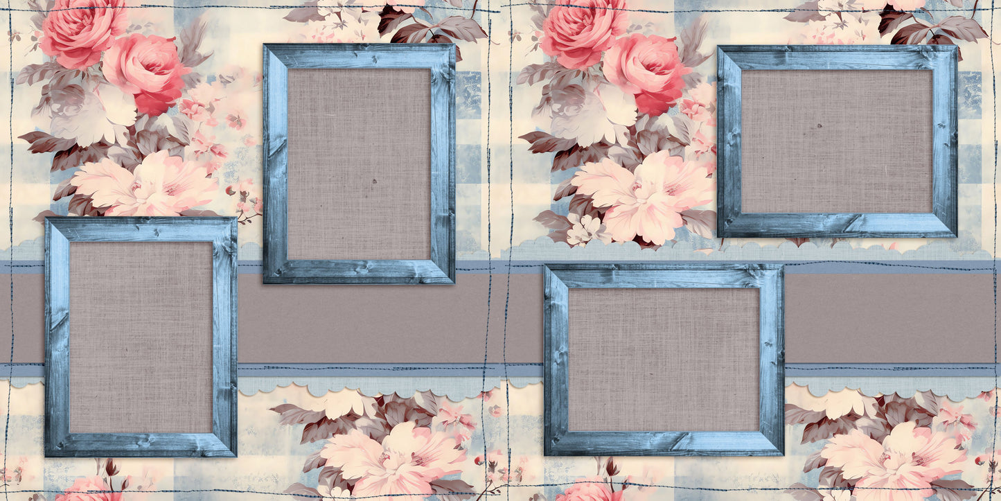 Pink Denim - Set of 5 Double Page Scrapbook Layouts - 26-1014