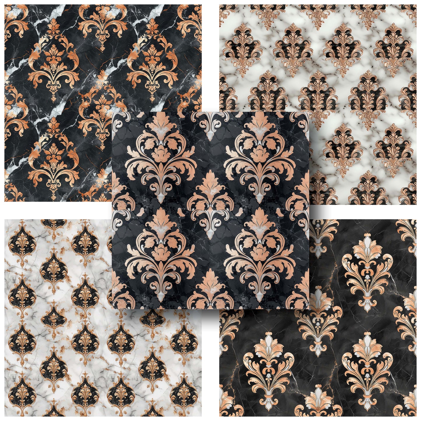 Rose Gold Marble Damask - 12X12 Scrapbook Paper Pack - 25-8228