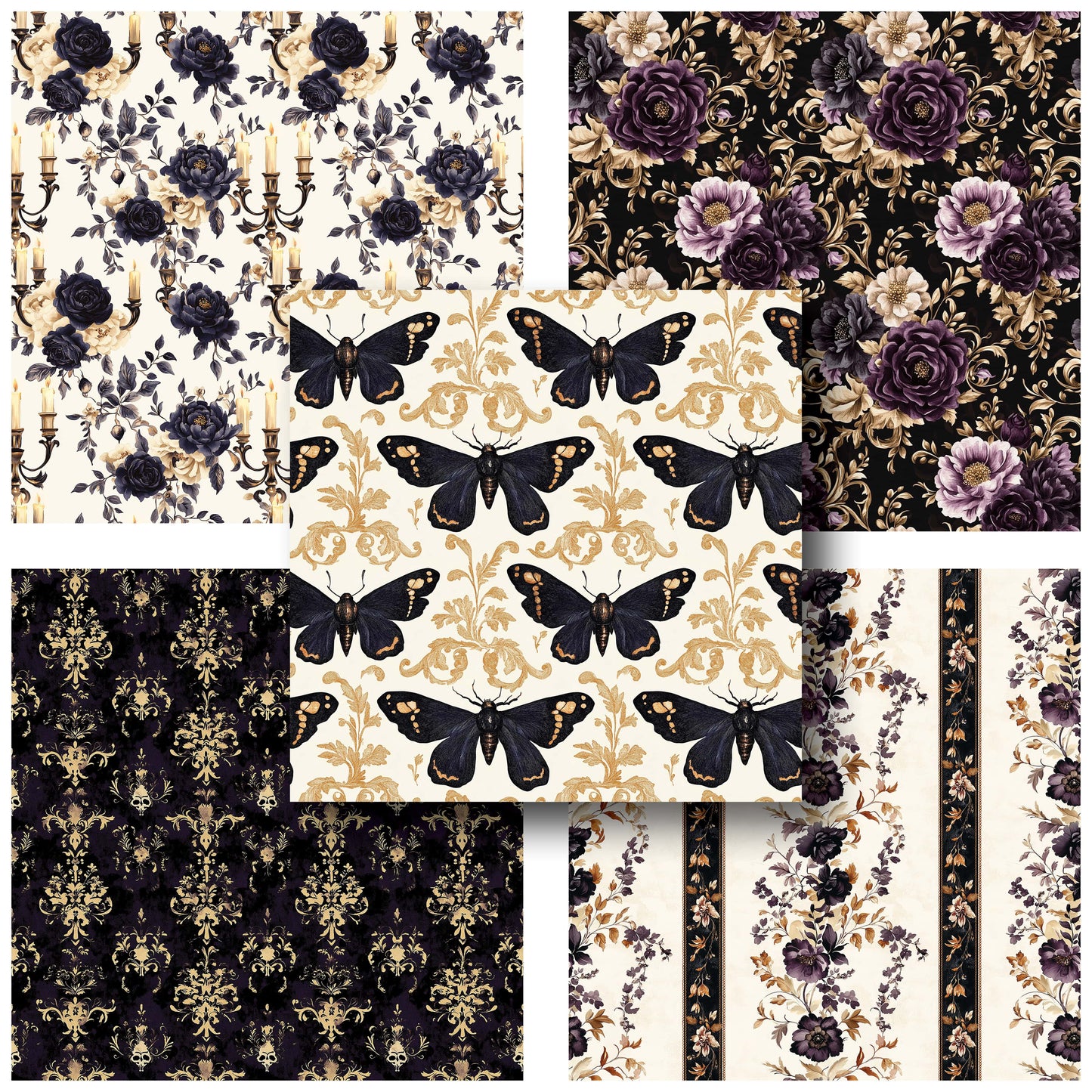 Floral Skulls & Moths - 12X12 Halloween Scrapbook Paper Pack - 25-8251