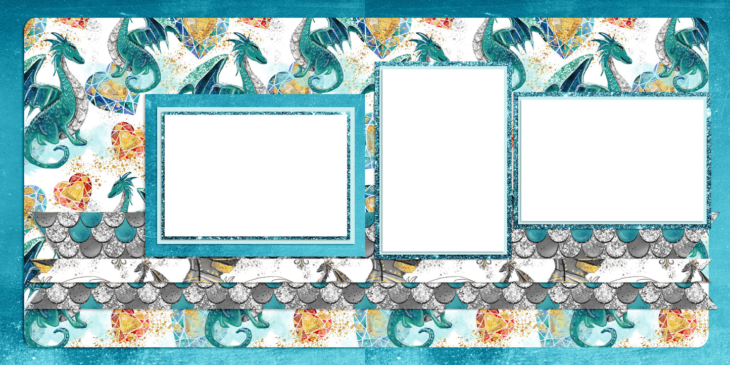 Teal Dragon - EZ Digital Scrapbook Pages - INSTANT DOWNLOAD
