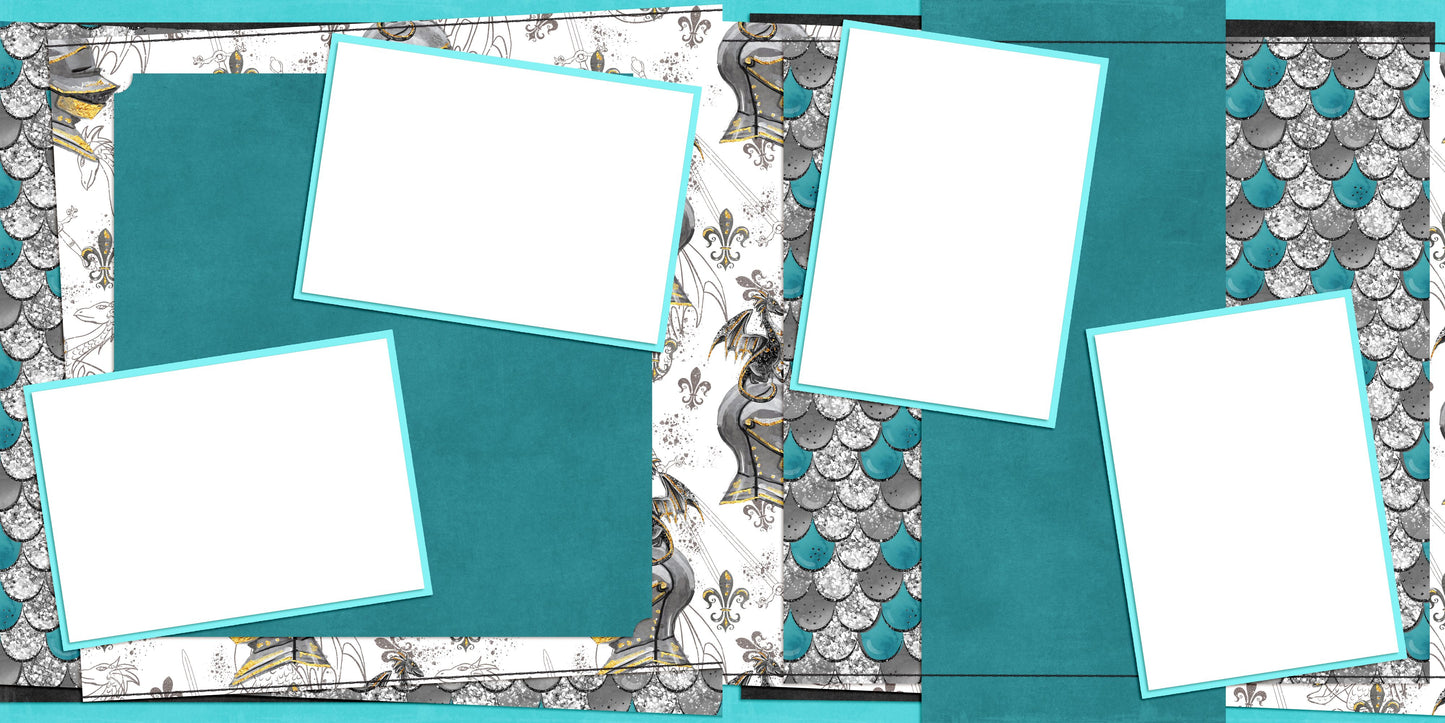 Teal Dragon Scales - EZ Digital Scrapbook Pages - INSTANT DOWNLOAD