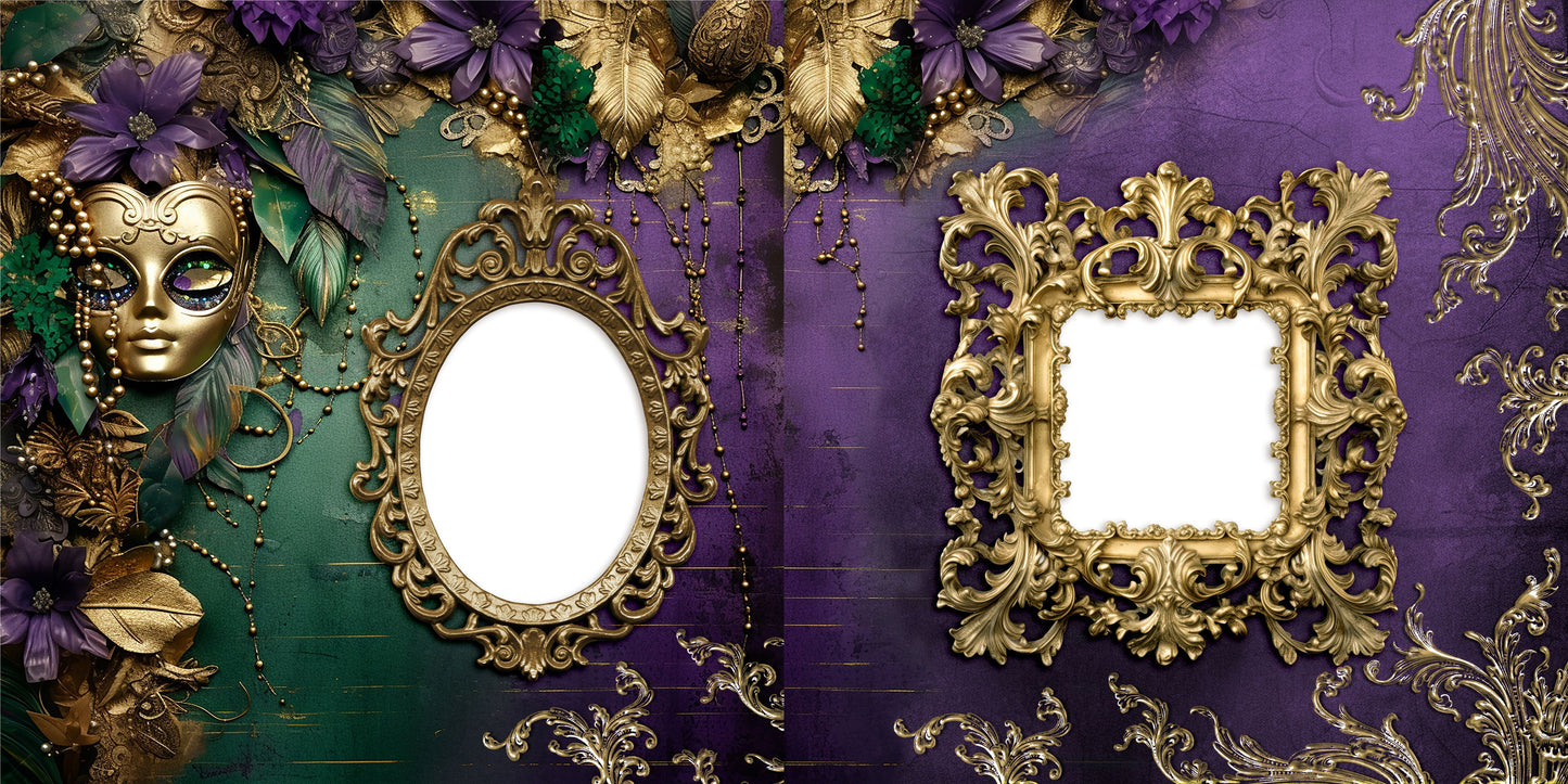 Mardi Gras Time Mask Foliage - EZ Digital Scrapbook Pages - INSTANT DOWNLOAD