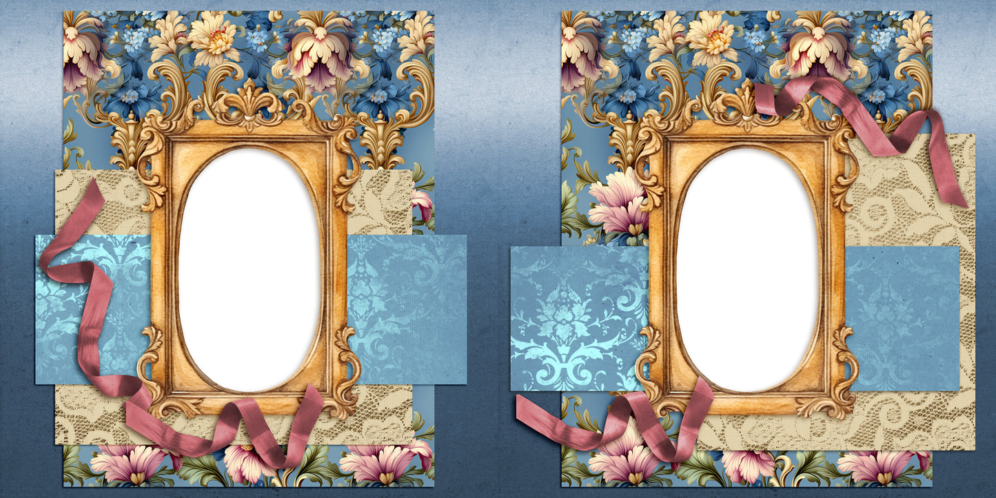 Rococo Palace Blue - EZ Digital Scrapbook Pages - INSTANT DOWNLOAD