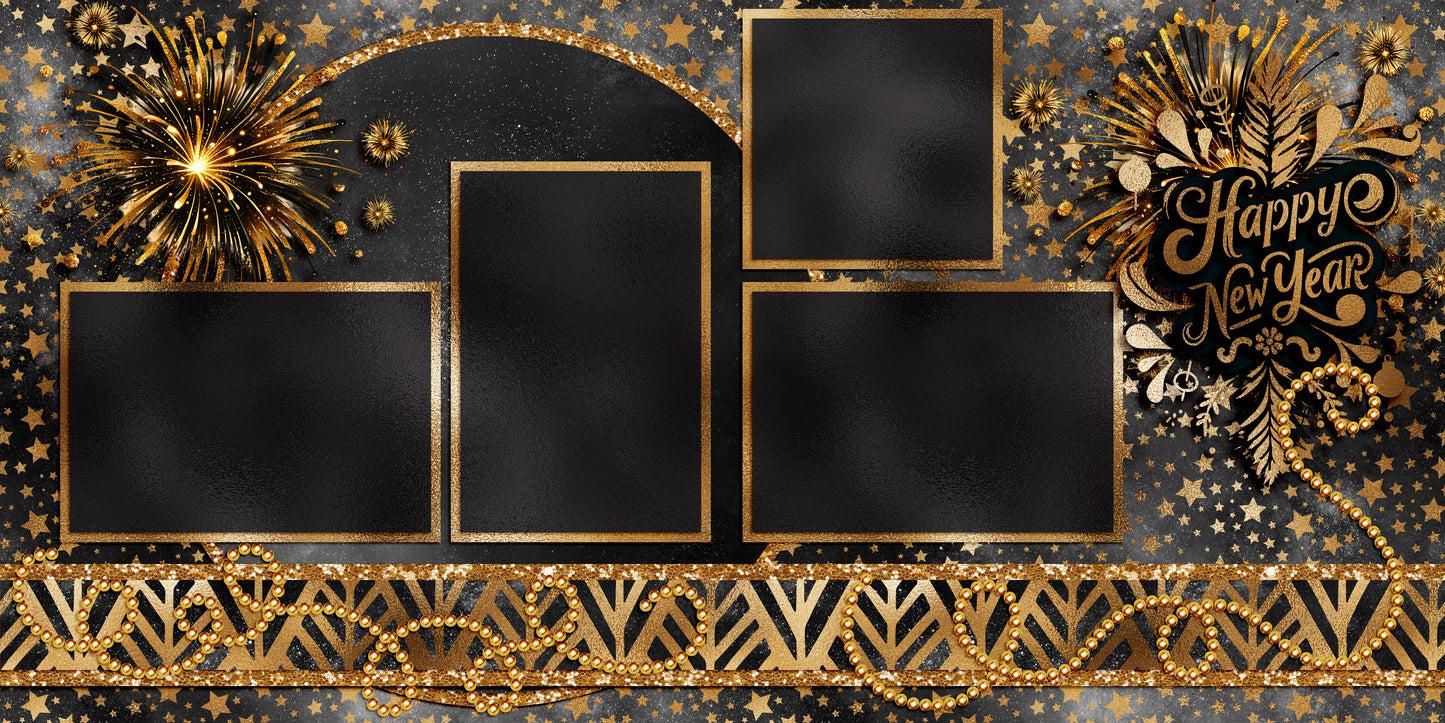 Black & Gold New Year - Set of 5 Double Page Layouts - 1858