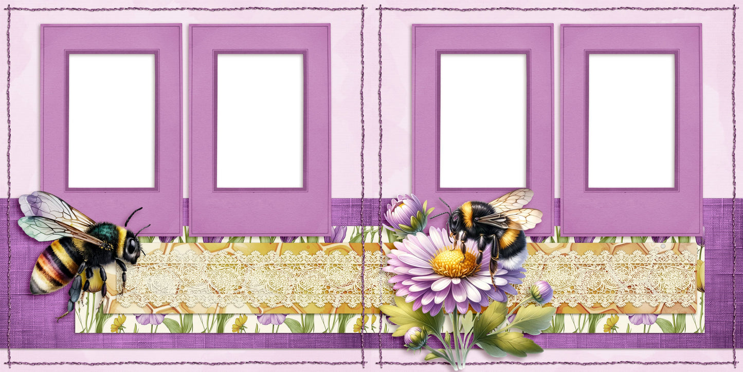Honeybee Purple - EZ Digital Scrapbook Pages - INSTANT DOWNLOAD