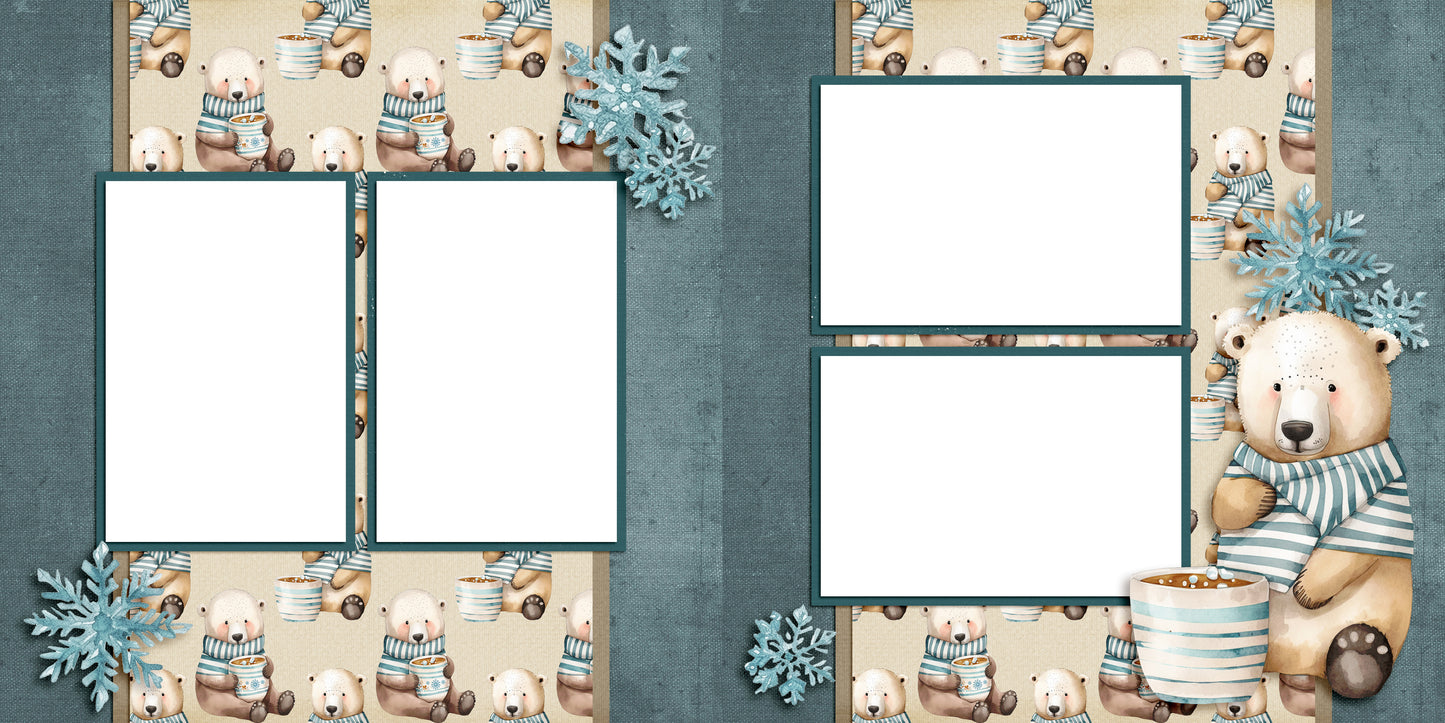 Winter Bear Cocoa & Snowflakes - EZ Digital Scrapbook Pages - INSTANT DOWNLOAD