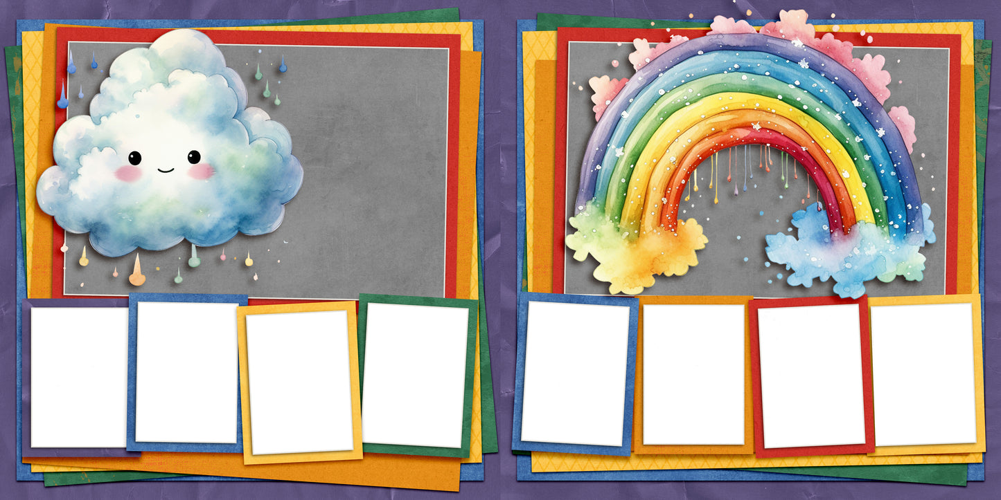 April Showers Cloud & Rainbow - EZ Digital Scrapbook Pages - INSTANT DOWNLOAD