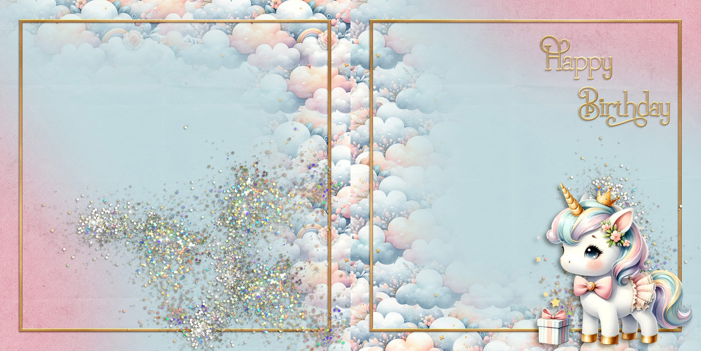 Happy Birthday Unicorn Clouds NPM - Scrapbook Layout - 25-651