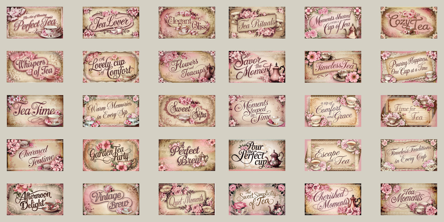 Floral Tea Time Phrases - Clip Art Sheets CAS - 25-292