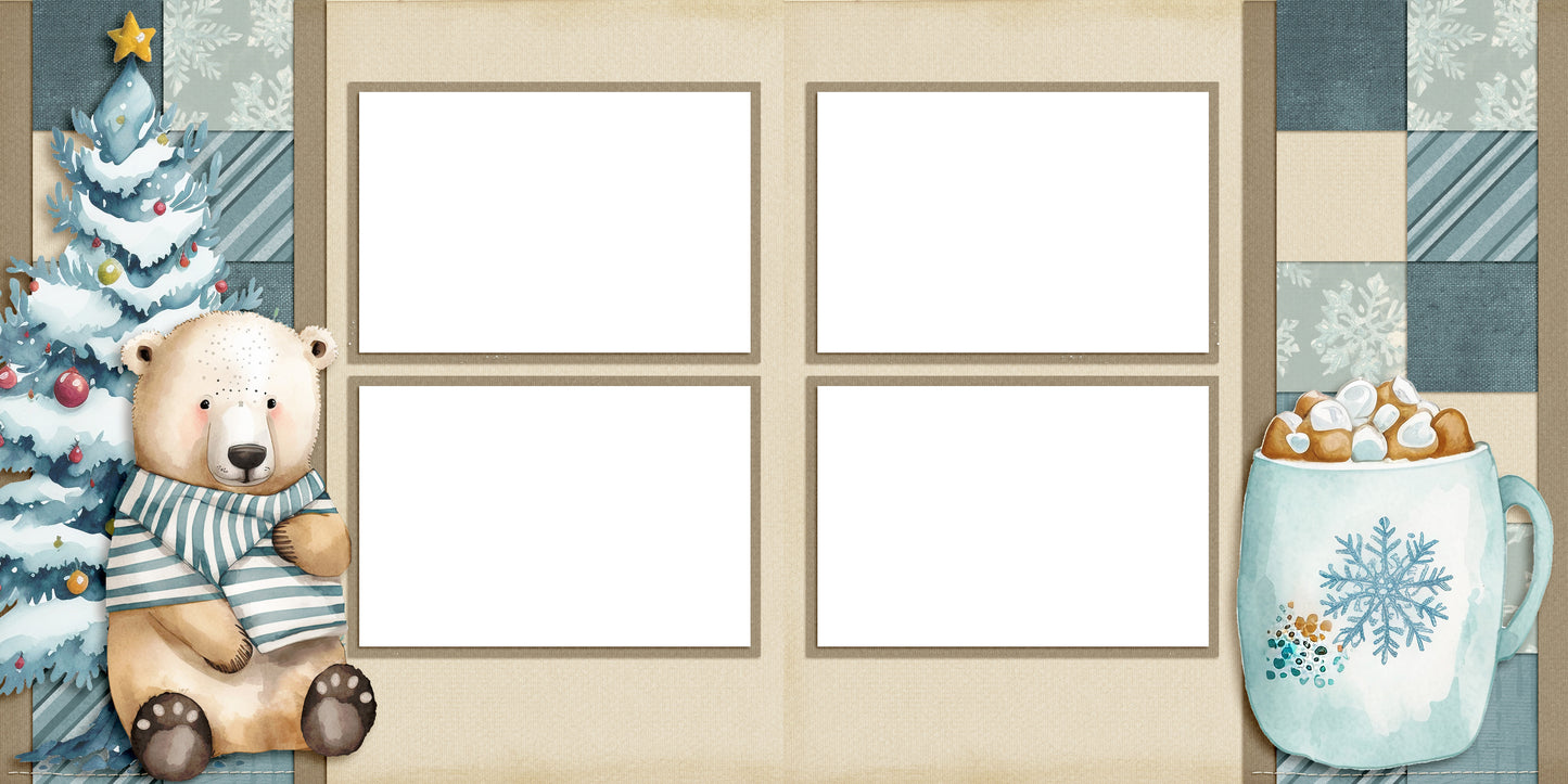 Winter Bear Trees & Cocoa - EZ Digital Scrapbook Pages - INSTANT DOWNLOAD