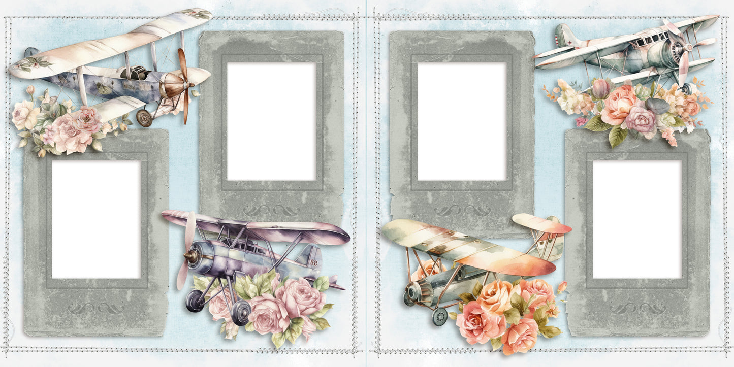 Girly Travel Planes - Vacation - EZ Digital Scrapbook Pages - INSTANT DOWNLOAD