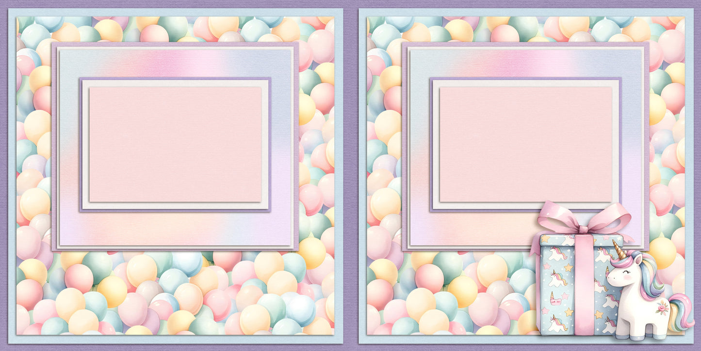 Birthday Balloons Unicorn Gift - Scrapbook Layout - 25-638