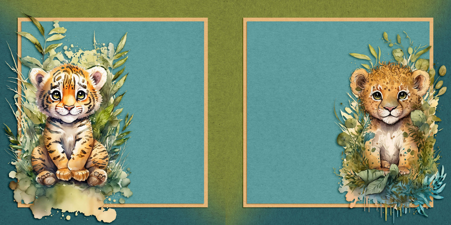 Jungle Babies EZ Background Pages - Digital Bundle - 10 Digital Scrapbook Pages - INSTANT DOWNLOAD