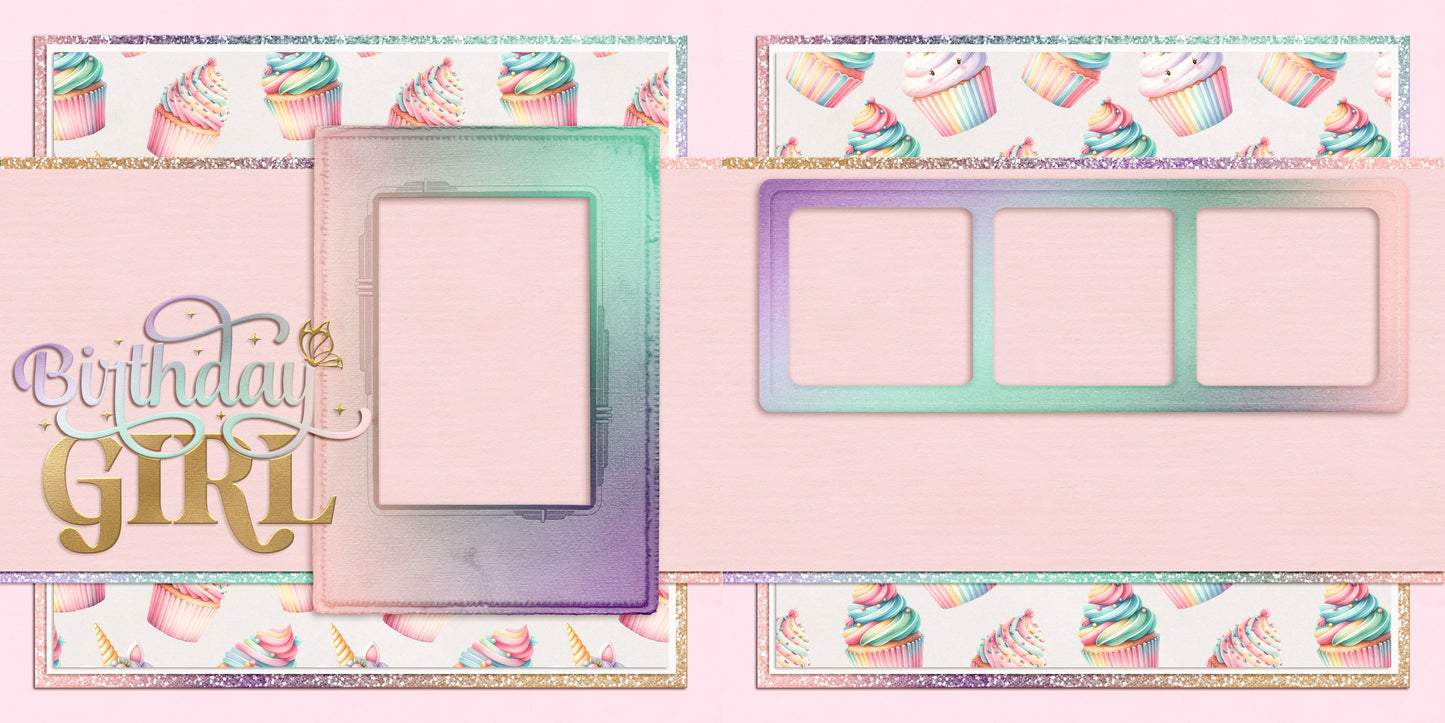 Birthday Girl Cupcakes - Scrapbook Layout - 25-632