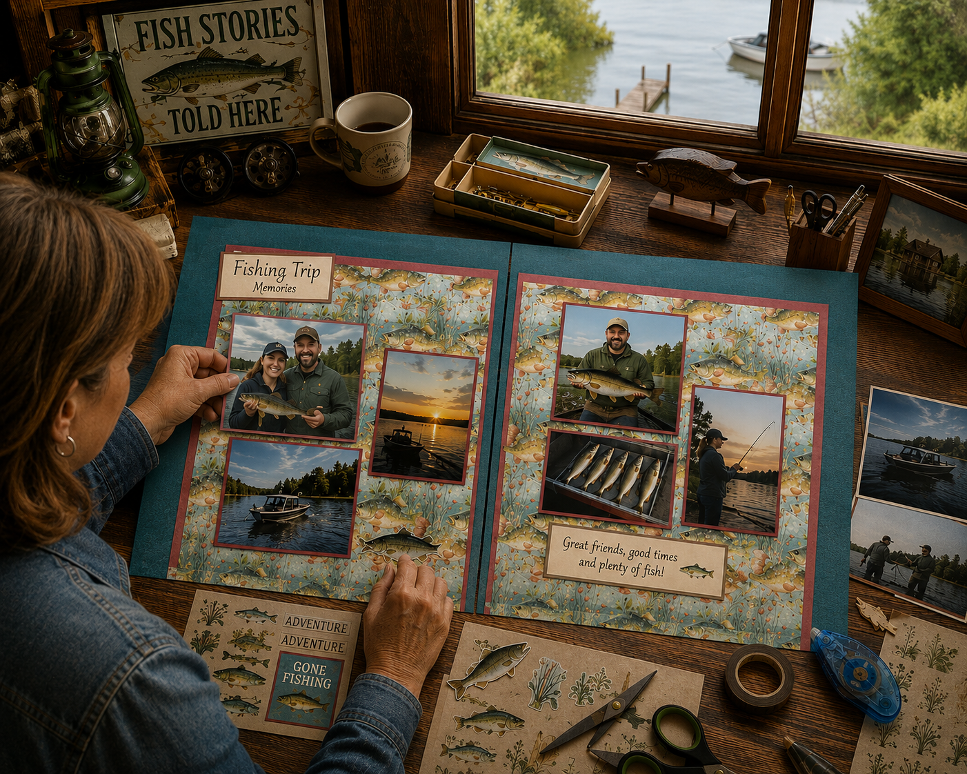 Lake Girl Fish NPM - Scrapbook Layout - 26-202