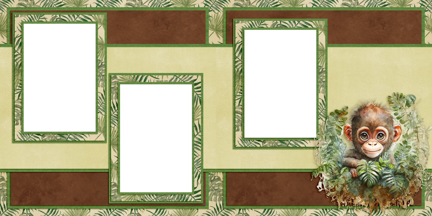 Jungle Babies Monkey - EZ Digital Scrapbook Pages - INSTANT DOWNLOAD