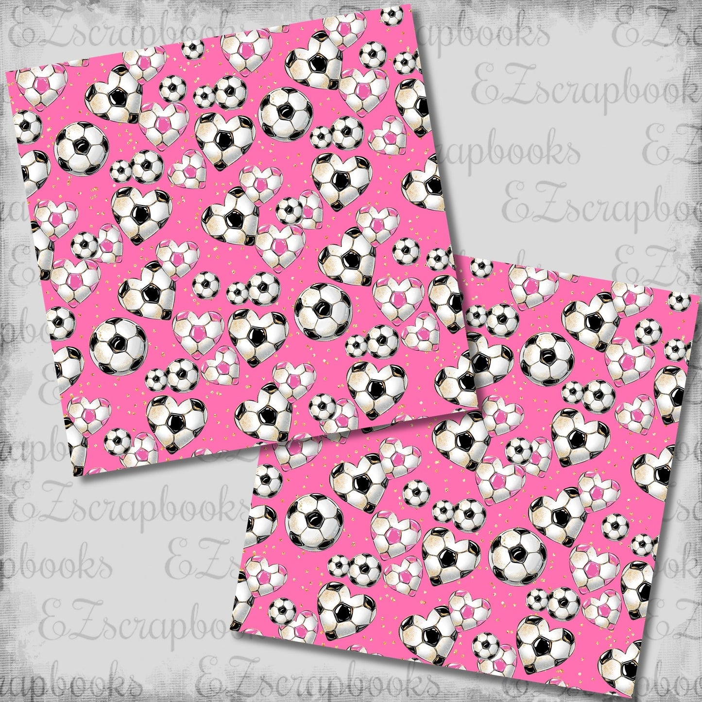 Heart Soccer Balls Pink - 12x12 Scrapbook Papers - 26-292