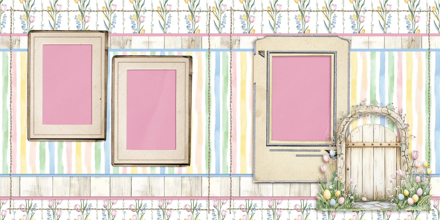 Pastel Easter Garden Gate - Scrapbook Layout - 26-136