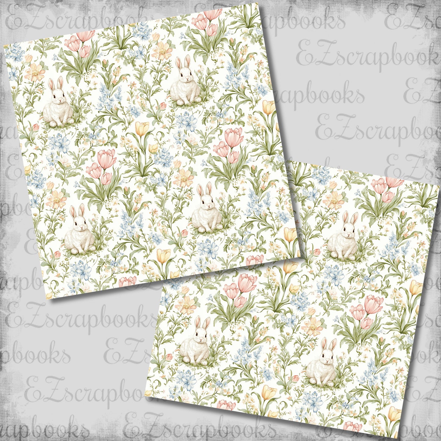 Pastel Easter Bunny Floral - 12x12 Scrapbook Papers - 26-150