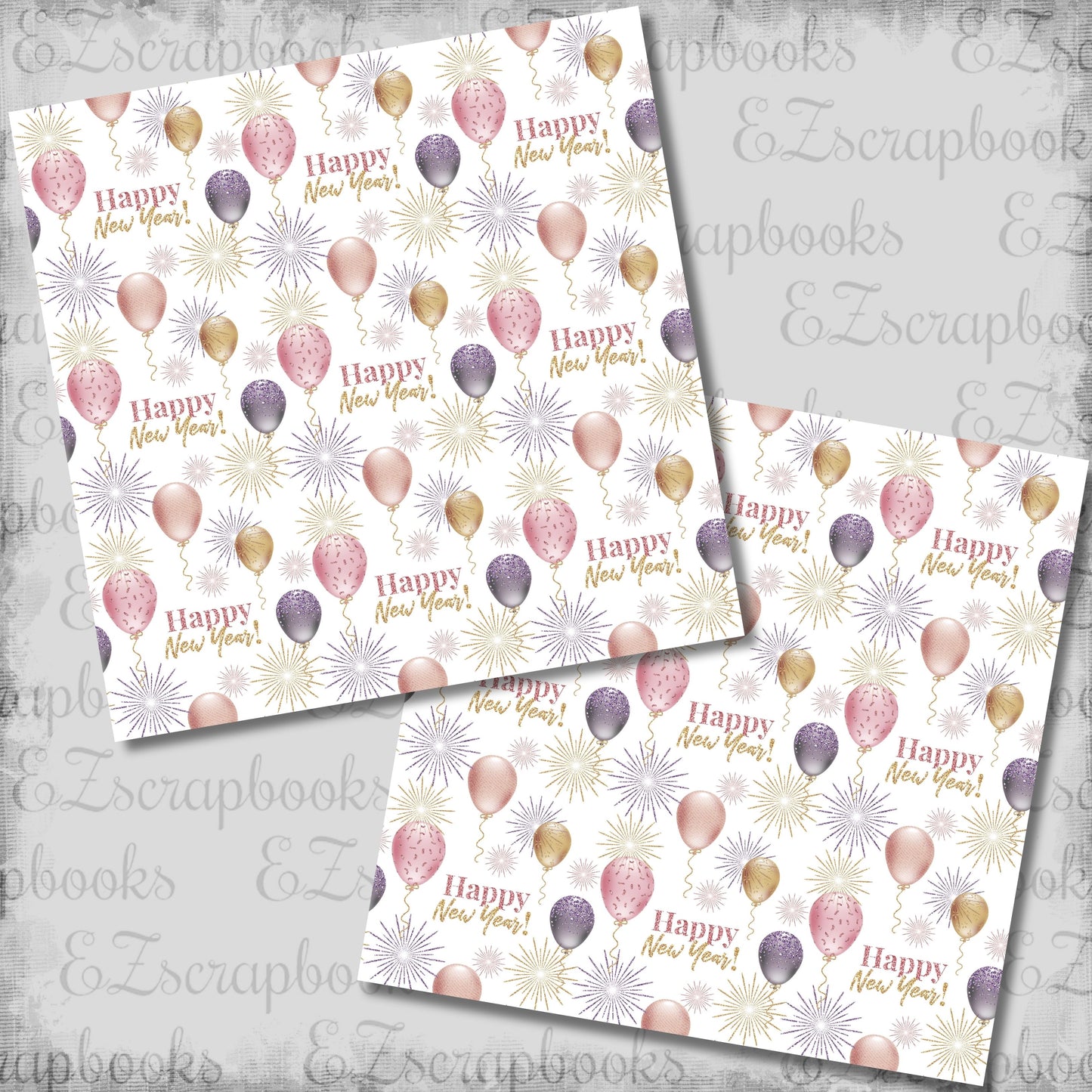 Happy New Year Mauve Balloons - Scrapbook Papers - 26-018