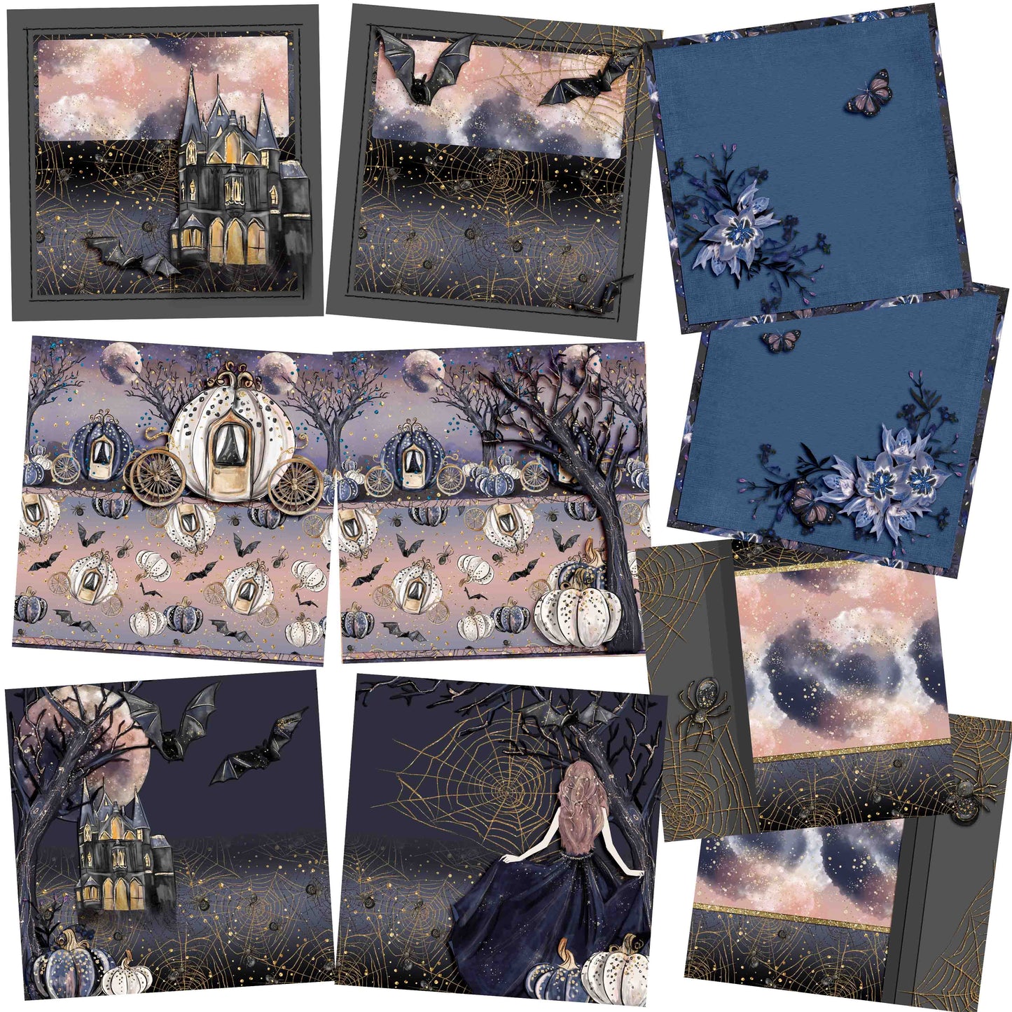 Enchanted Night Halloween EZ Background Pages - Digital Bundle - 10 Digital Scrapbook Pages - INSTANT DOWNLOAD