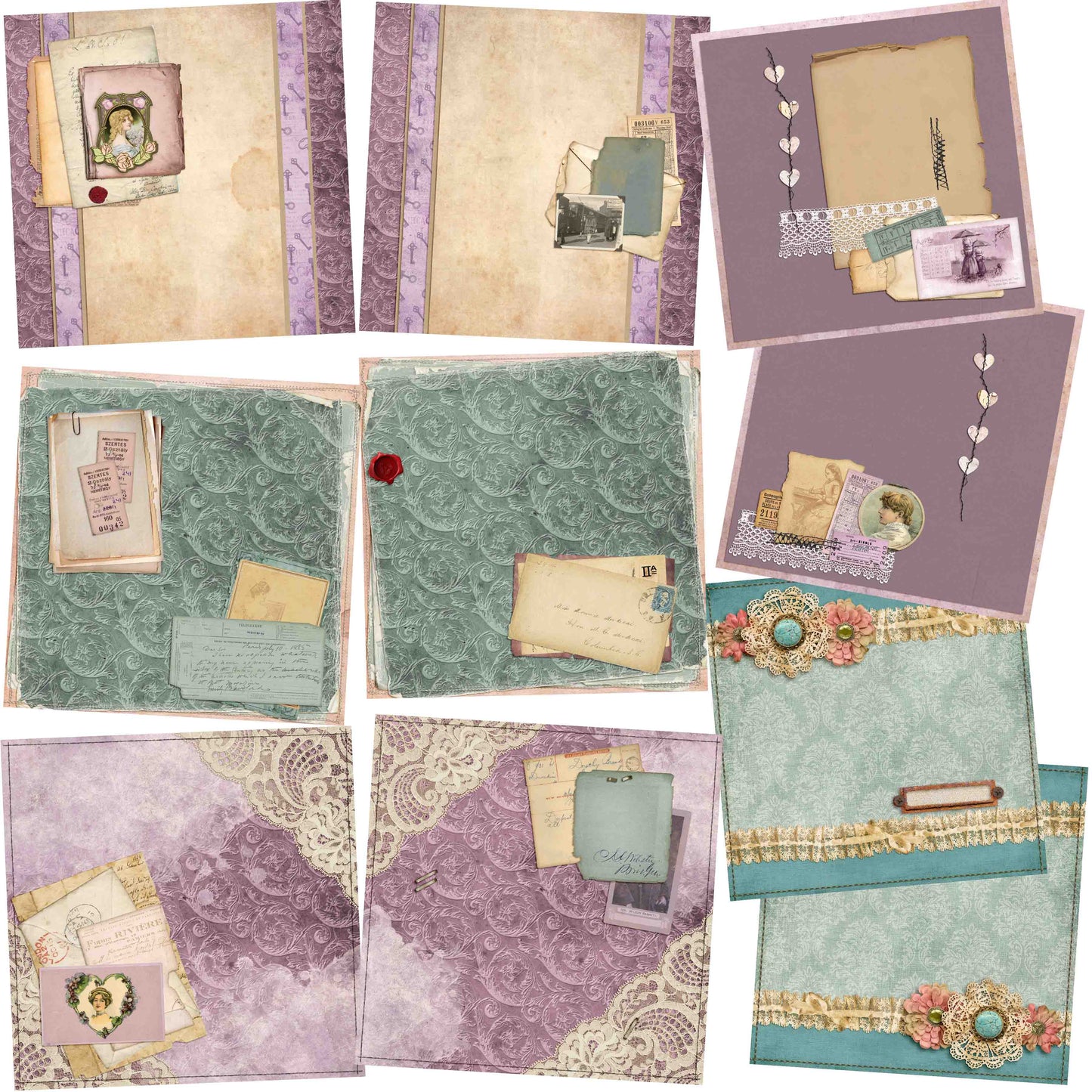 Vintage Lavender & Lace - EZ Background Pages - Digital Bundle - 10 Digital Scrapbook Pages - INSTANT DOWNLOAD