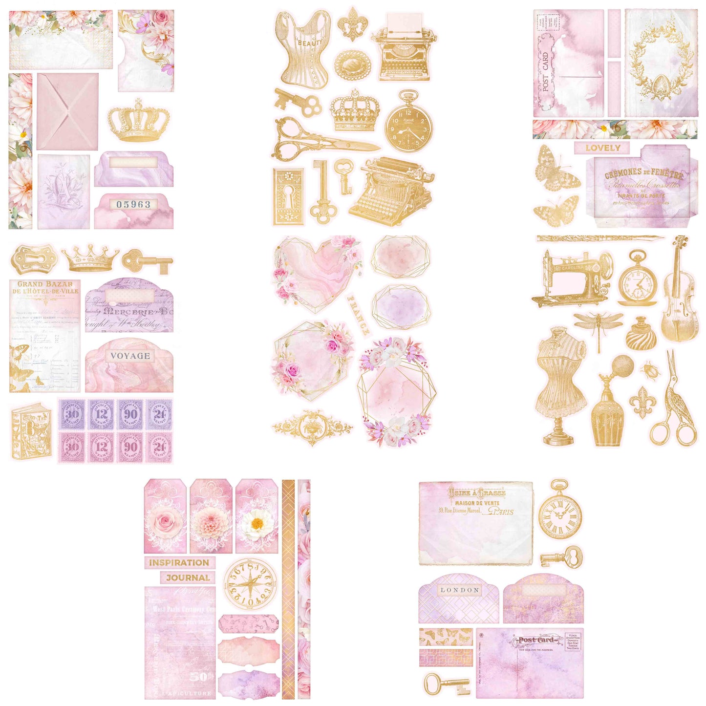 Watercolor Pink Flowers Embellishment Pack - 7566