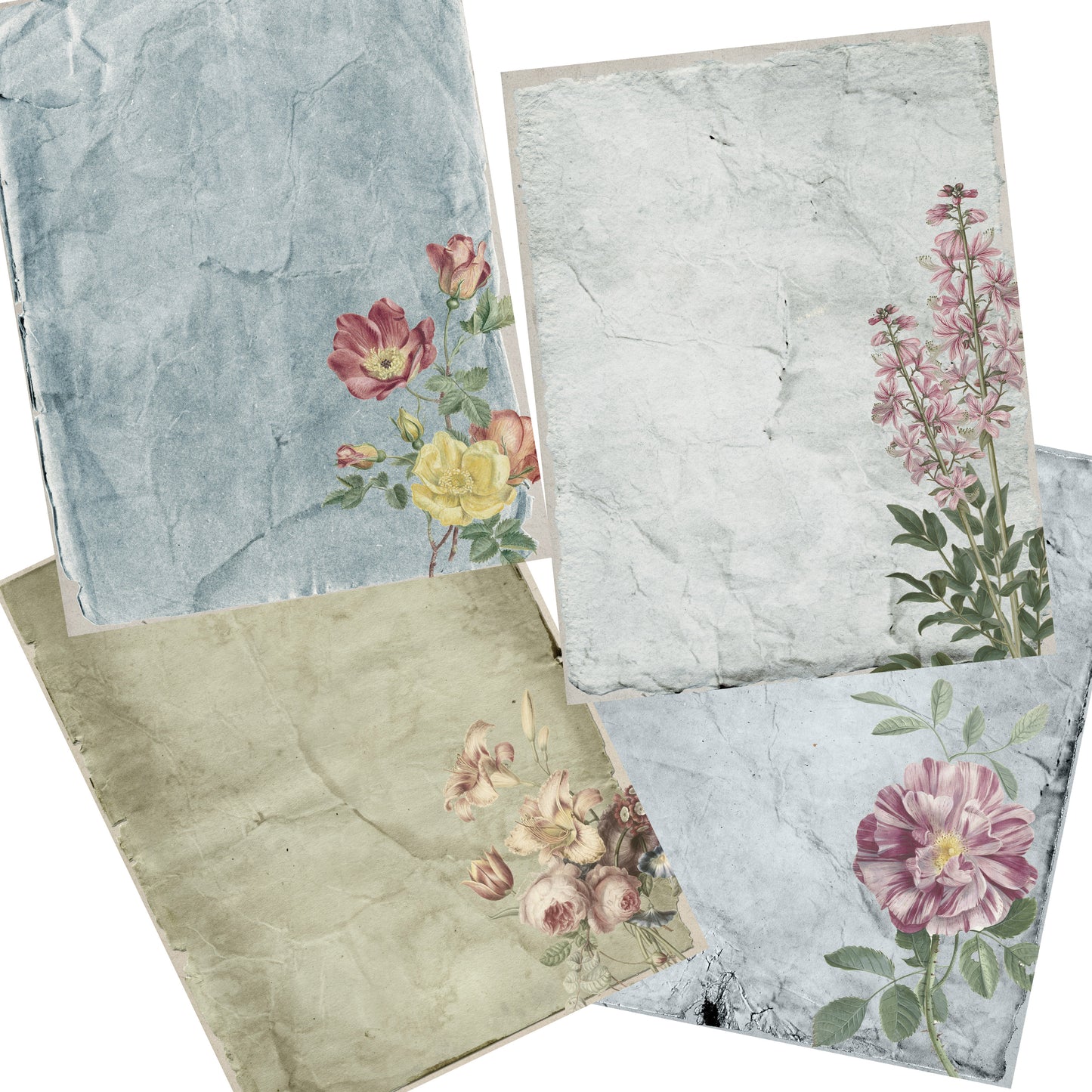 Grunge Flowers Journal Paper Pack - 7035 - EZscrapbooks Scrapbook Layouts Journals