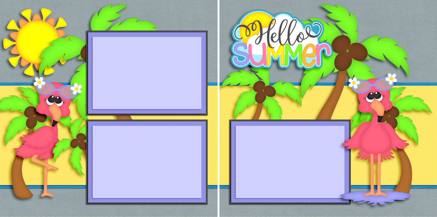 Hello Summer Pink Flamingo - 3396 - EZscrapbooks Scrapbook Layouts Beach - Tropical, Summer