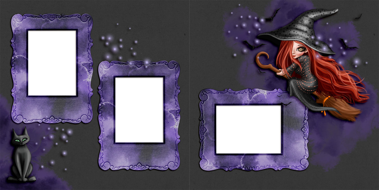 Black Cats & Broomsticks - EZ Digital Scrapbook Pages - INSTANT DOWNLOAD