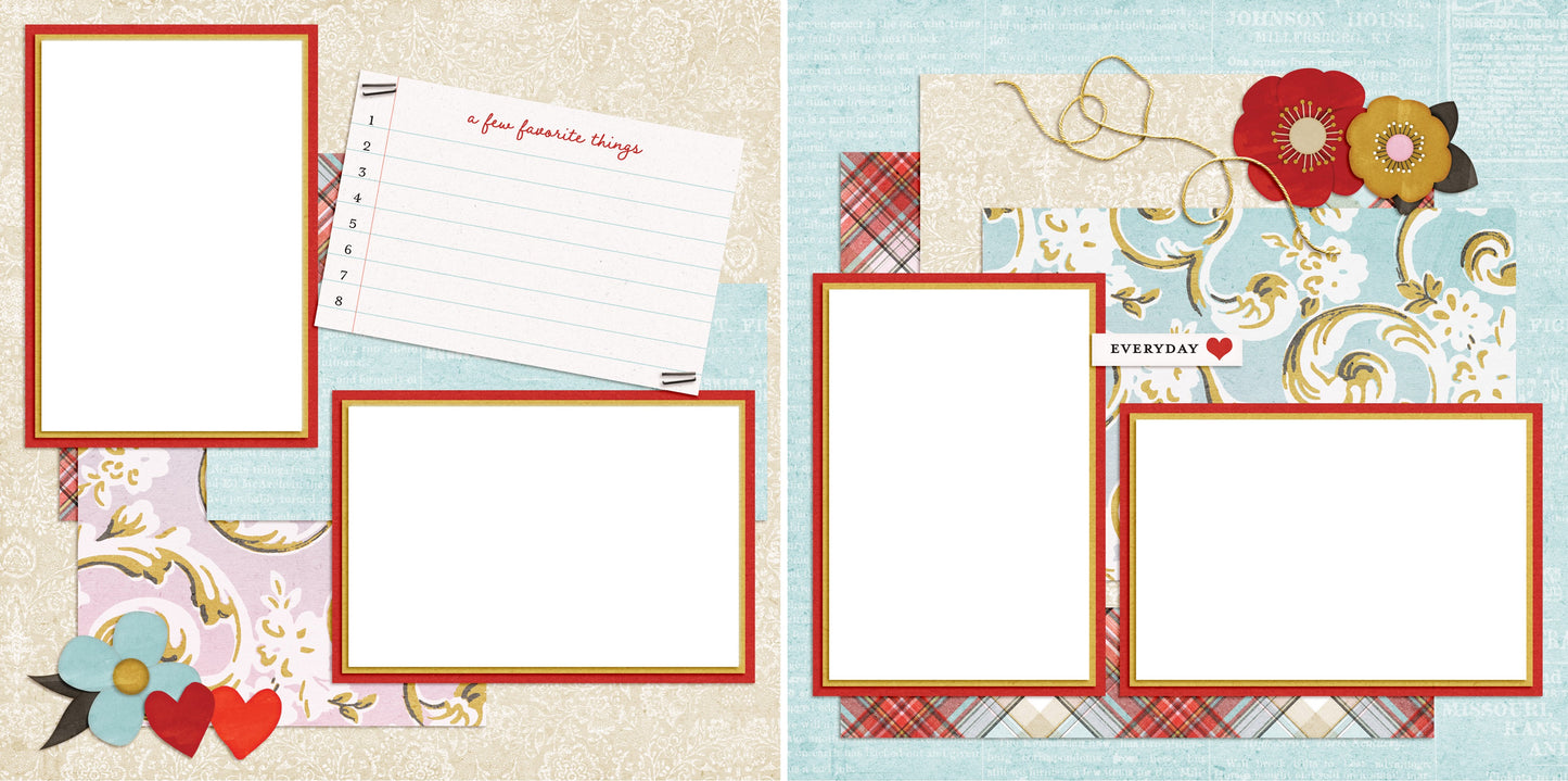 Favorite Things - Digital Scrapbook Pages - INSTANT DOWNLOAD - EZscrapbooks Scrapbook Layouts favorite, flowers, happy, joy, spring, summer