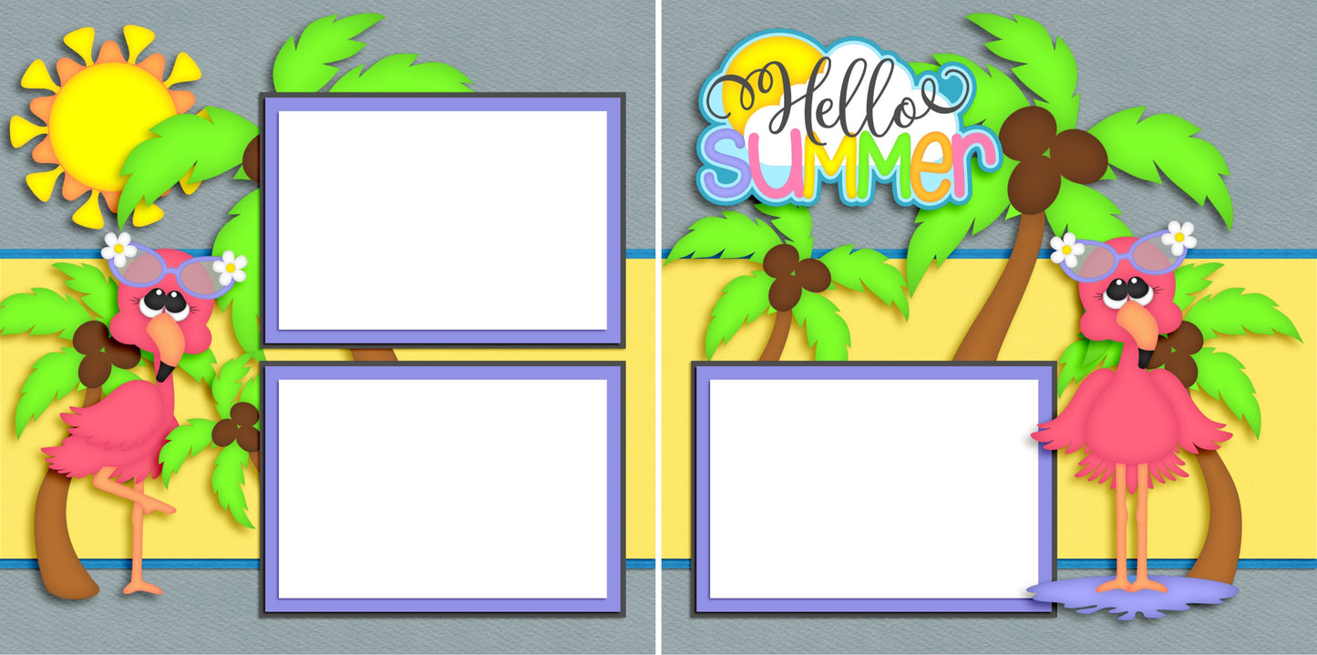 Hello Summer - Pink Flamingo - Digital Scrapbook Pages - INSTANT DOWNLOAD - EZscrapbooks Scrapbook Layouts Beach - Tropical, Summer, Swimming - Pool