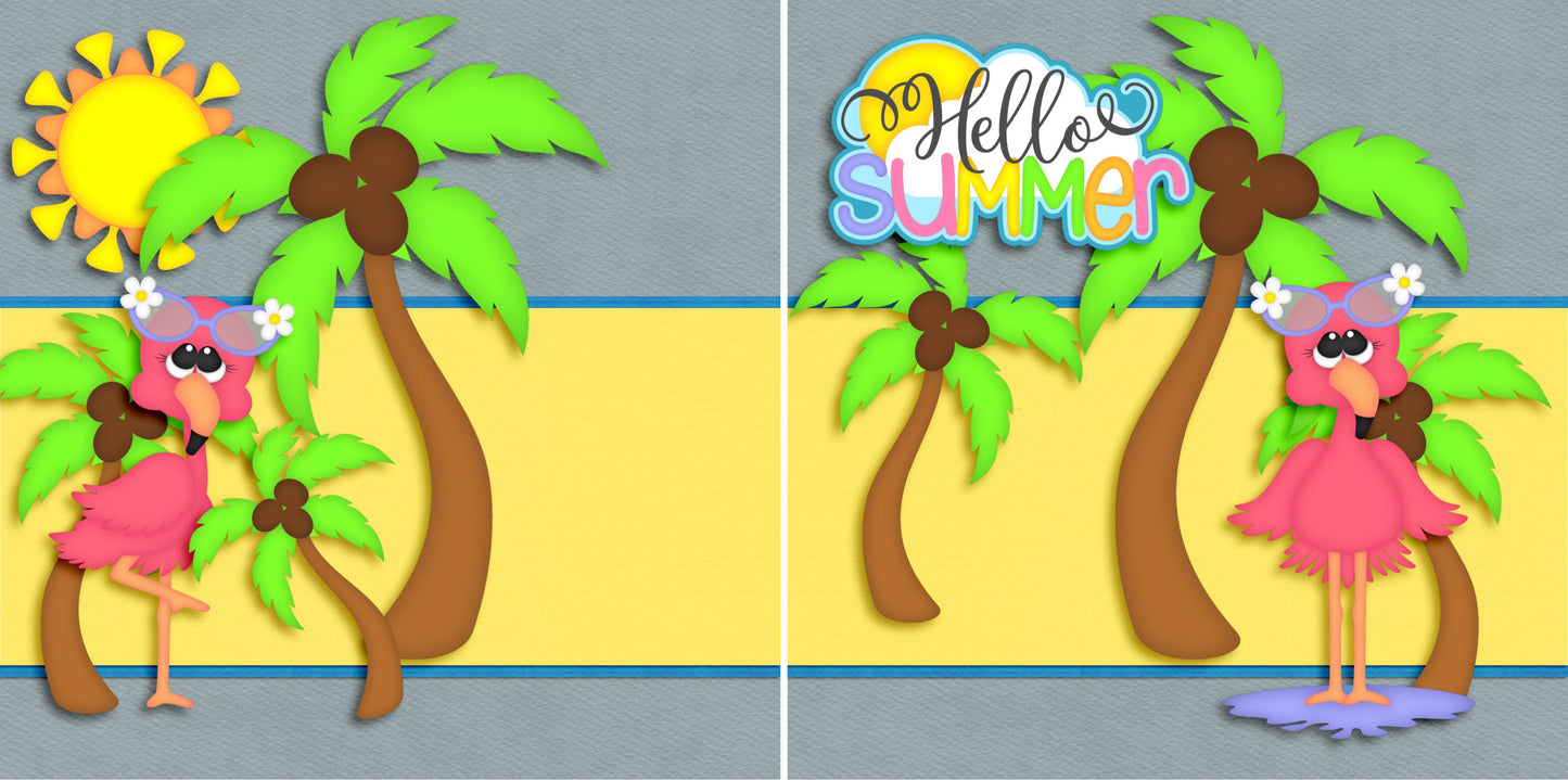 Hello Summer Pink Flamingo NPM - 3397 - EZscrapbooks Scrapbook Layouts Beach - Tropical, Summer