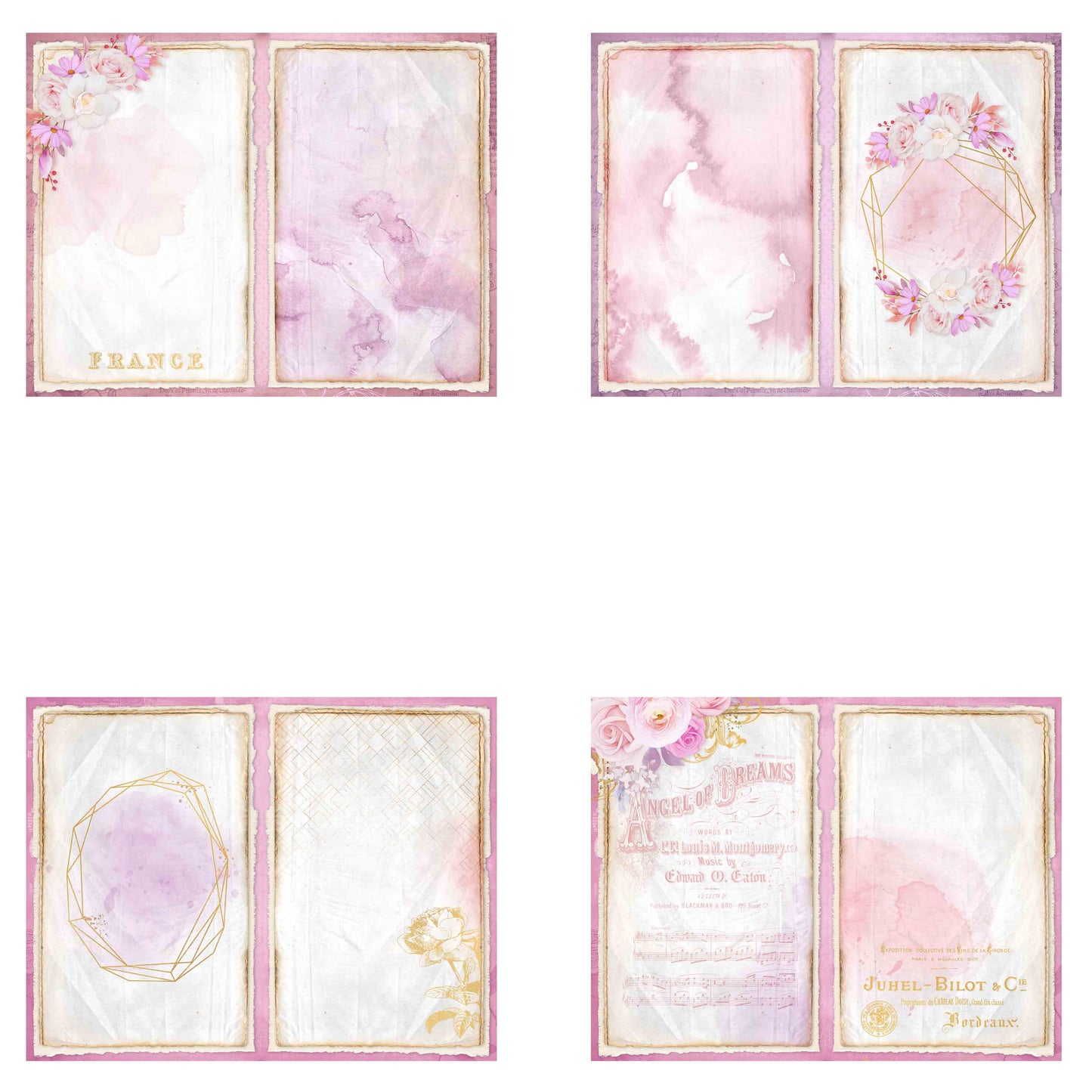 Watercolor Pink Flowers Journal Pages - 7562