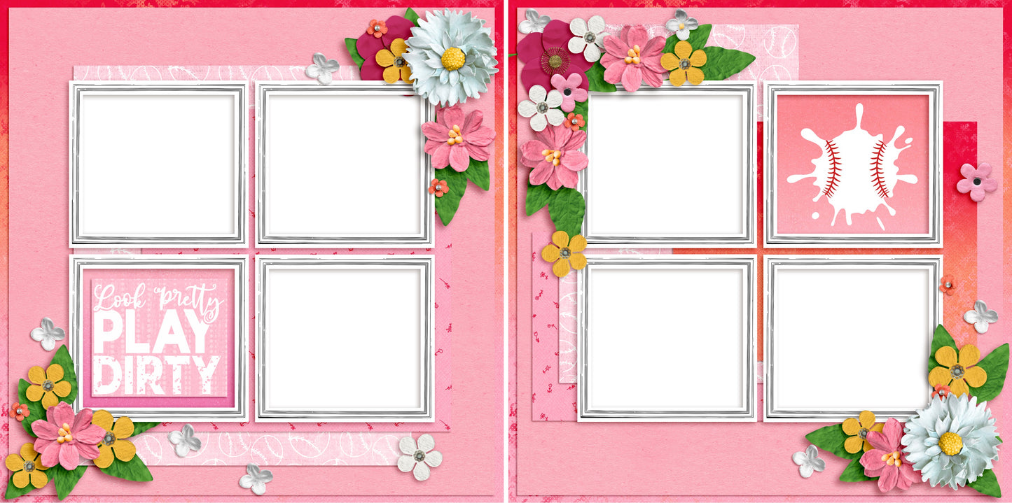 Look Pretty Play Dirty - Digital Scrapbook Pages - INSTANT DOWNLOAD - EZscrapbooks Scrapbook Layouts ball, dirt, homerun, play ball, softball, sport, sports