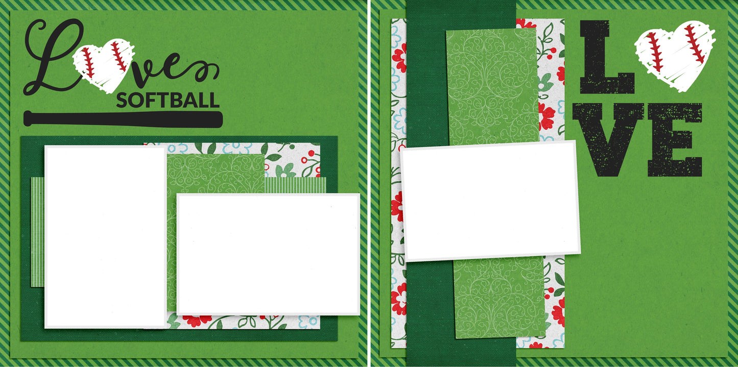Love Softball - Digital Scrapbook Pages - INSTANT DOWNLOAD - EZscrapbooks Scrapbook Layouts ball, play ball, softball, sport, sports