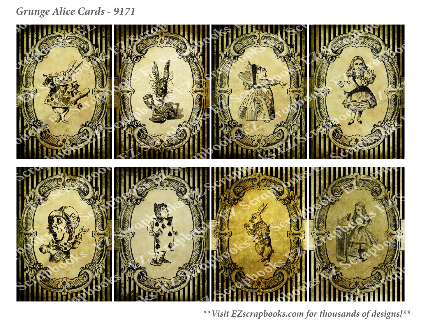 Grunge Alice Cards - 9171 - EZscrapbooks Scrapbook Layouts Wonderland