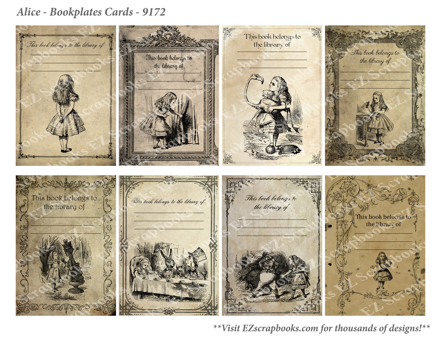 Alice Bookplates Cards - 9172 - EZscrapbooks Scrapbook Layouts Wonderland