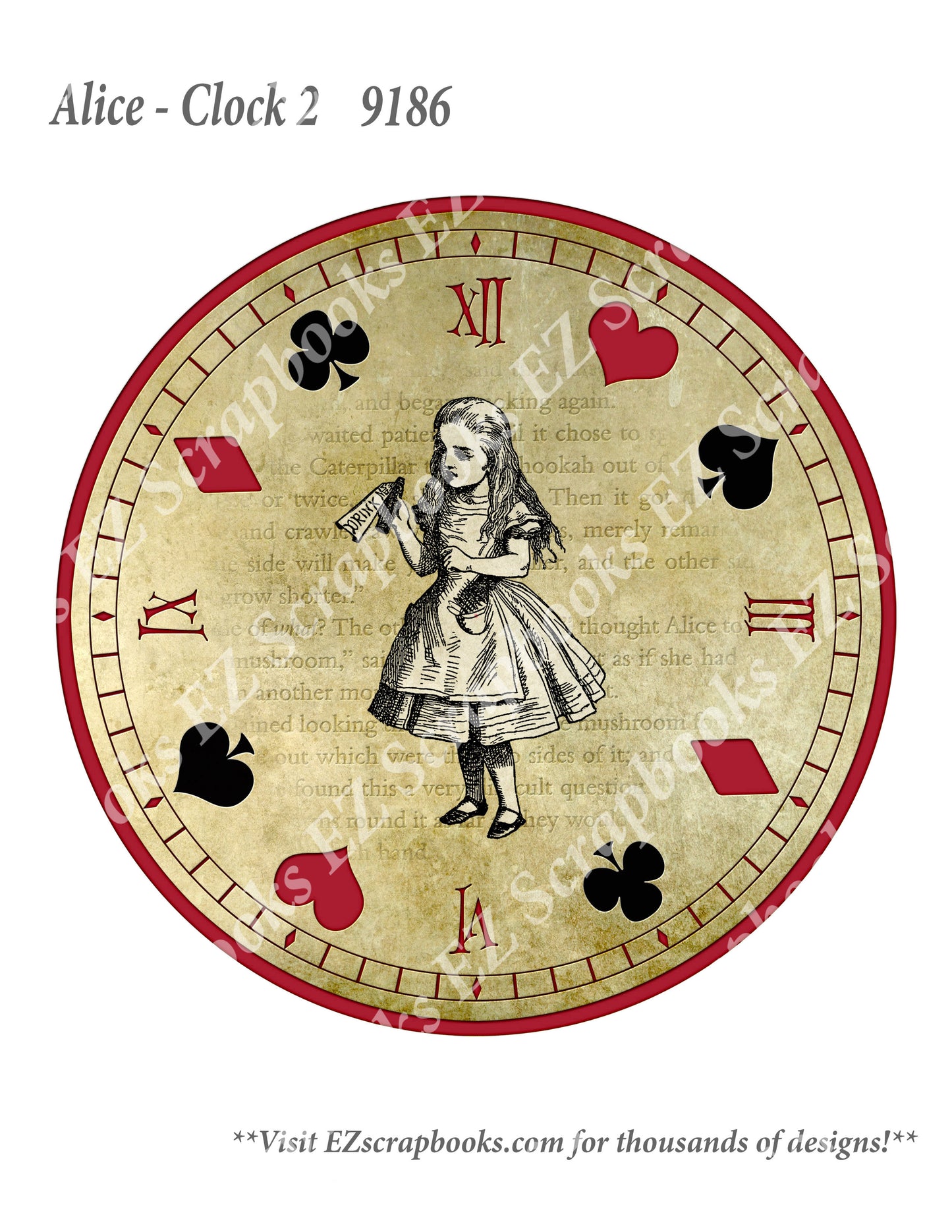 Alice Clock 2 - 9186 - EZscrapbooks Scrapbook Layouts Wonderland