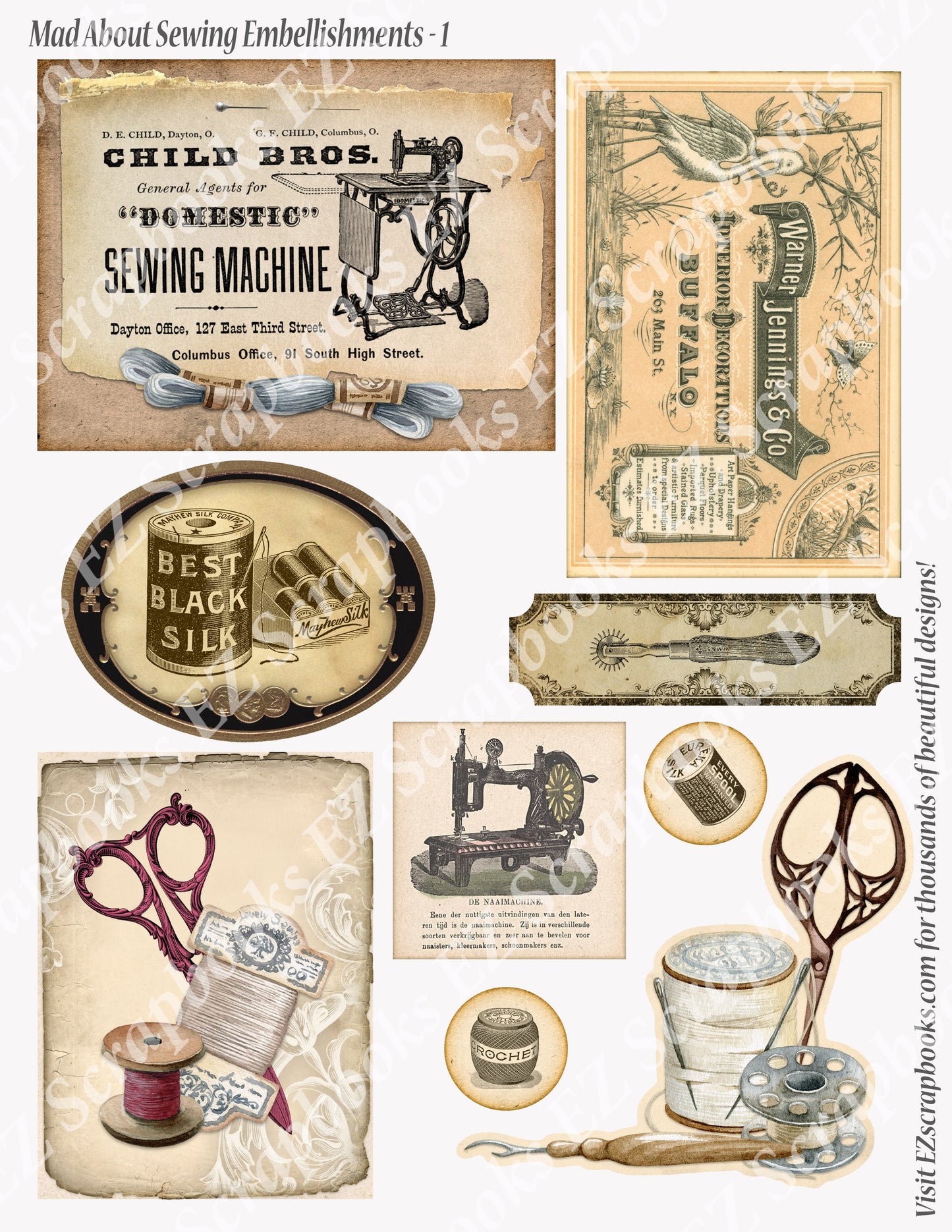 Mad About Sewing Embellishments 1 - 9196 - EZscrapbooks Scrapbook Layouts Sewing