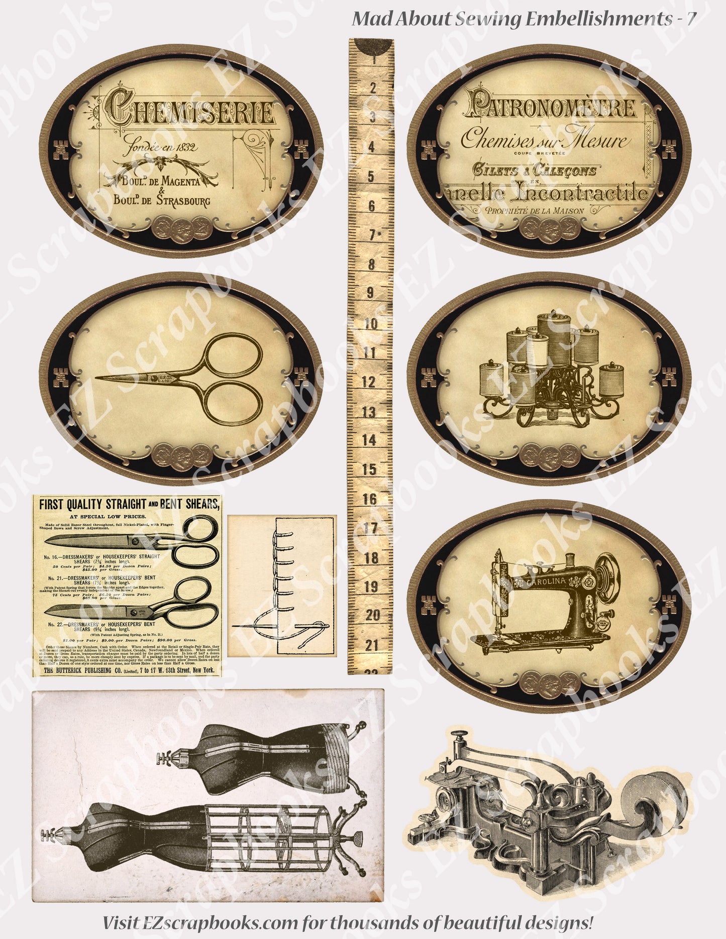 Mad About Sewing Embellishments 7 - 9202 - EZscrapbooks Scrapbook Layouts Sewing