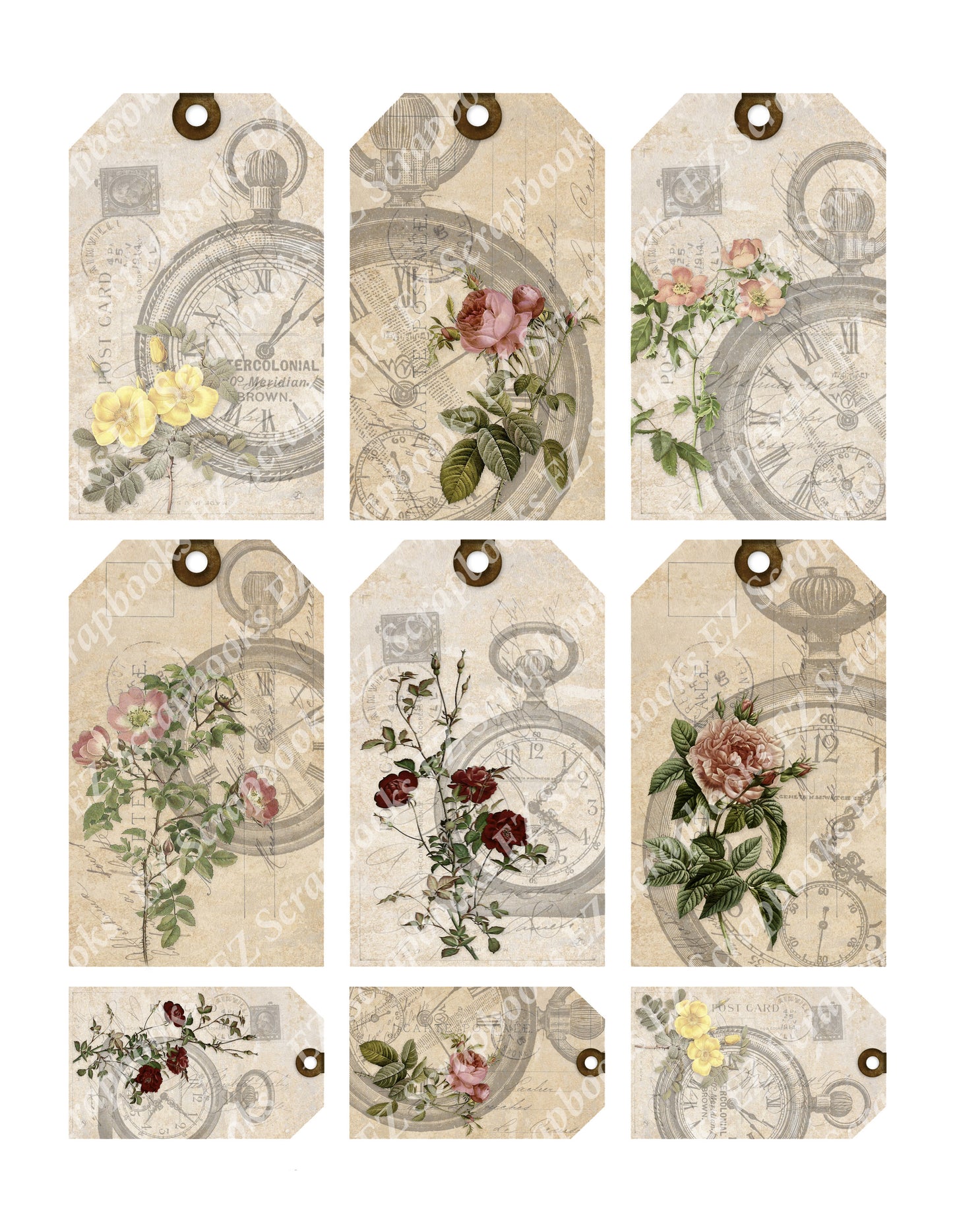 Flower Watch Tags - 9297 - EZscrapbooks Scrapbook Layouts Flowers