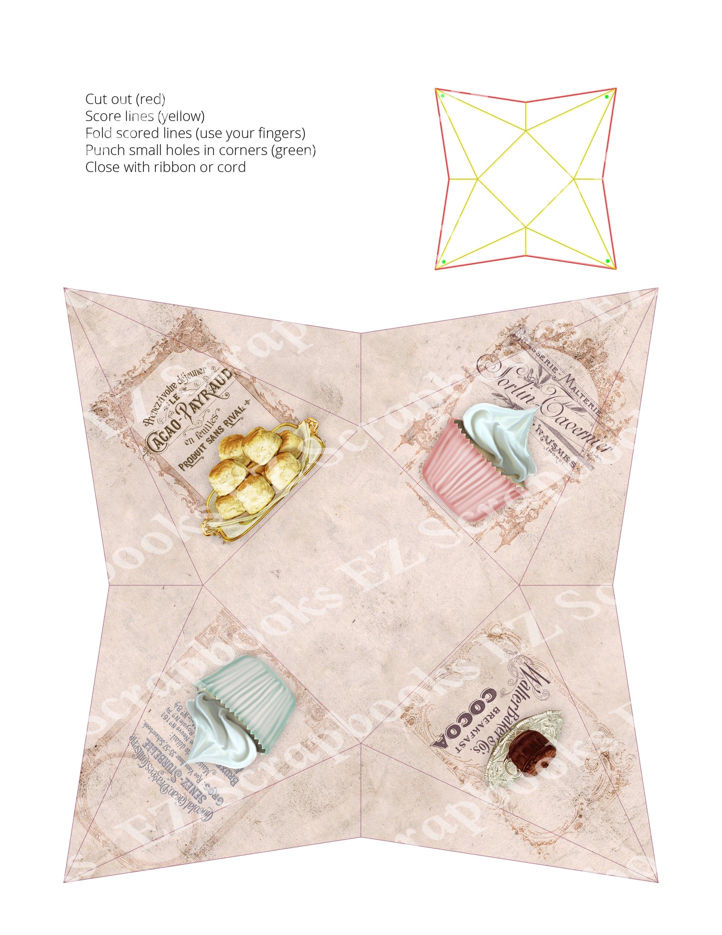 Vintage Patisserie Pyramid Box - 9338 - EZscrapbooks Scrapbook Layouts Baking, Box