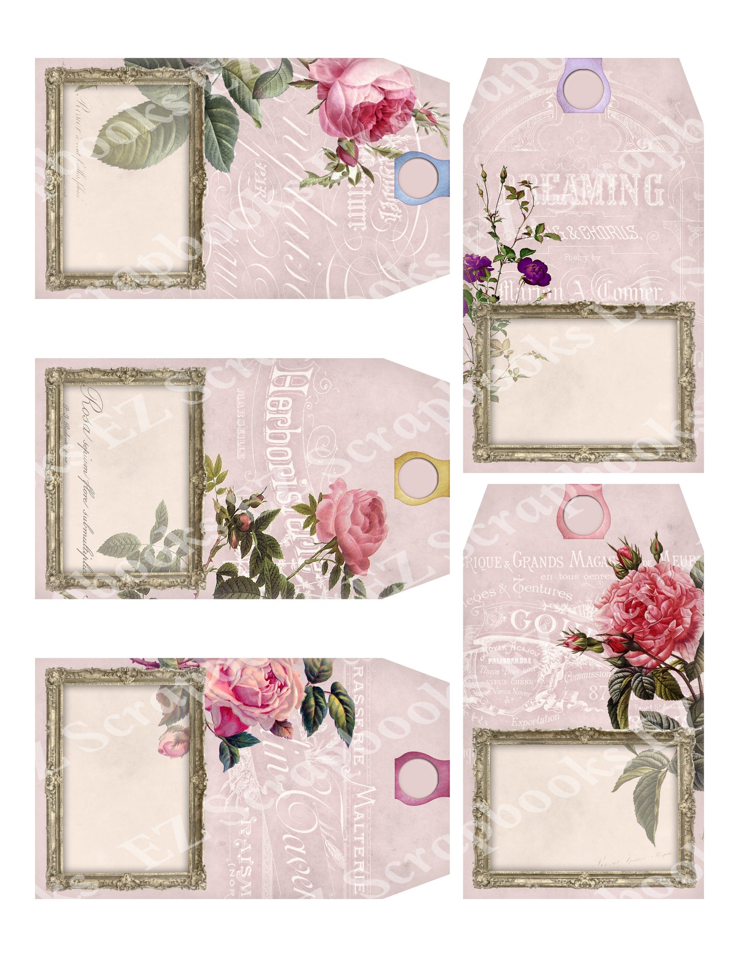 Roses Tags - 9365 - EZscrapbooks Scrapbook Layouts Flowers