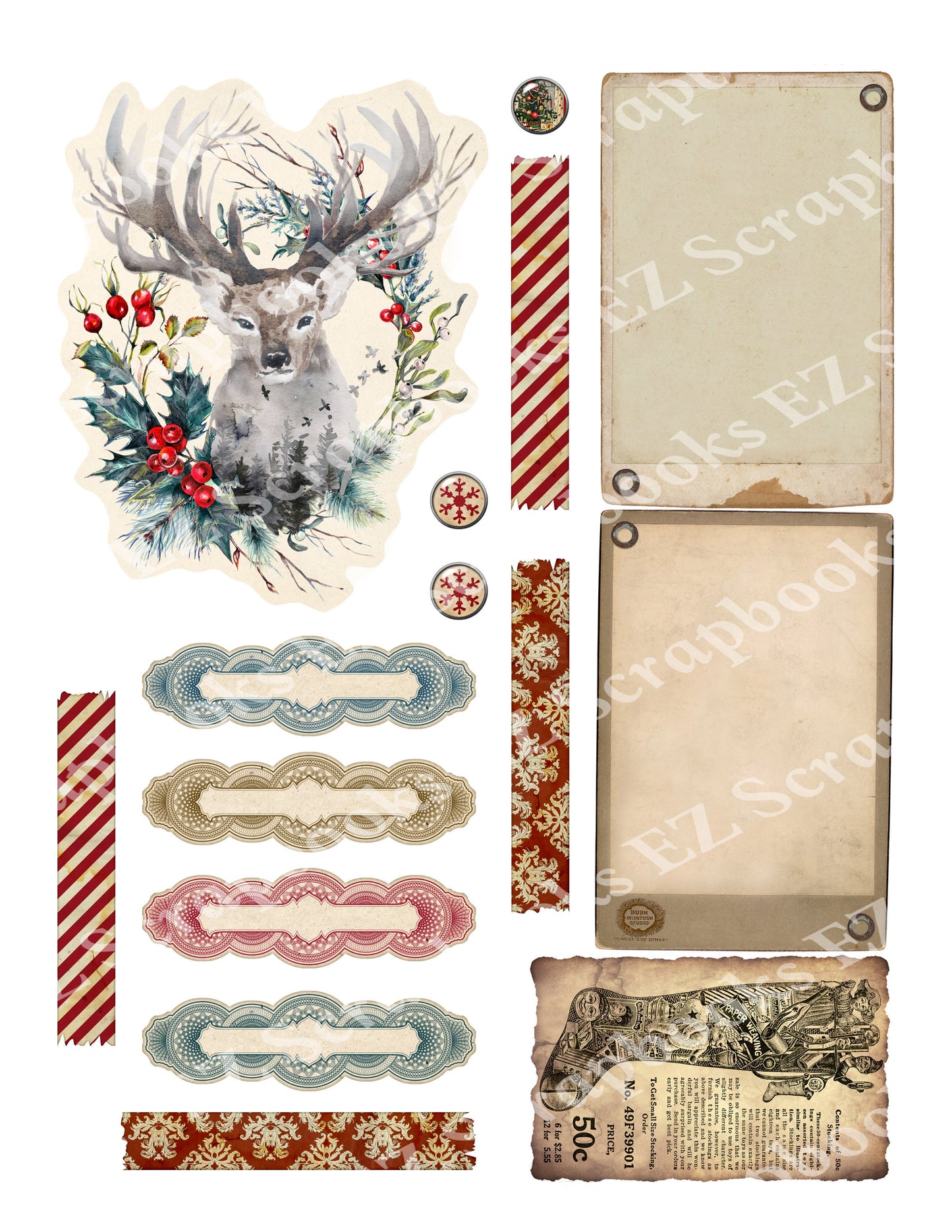 Vintage Christmas Embellishments 5 - 9382 - EZscrapbooks Scrapbook Layouts Christmas