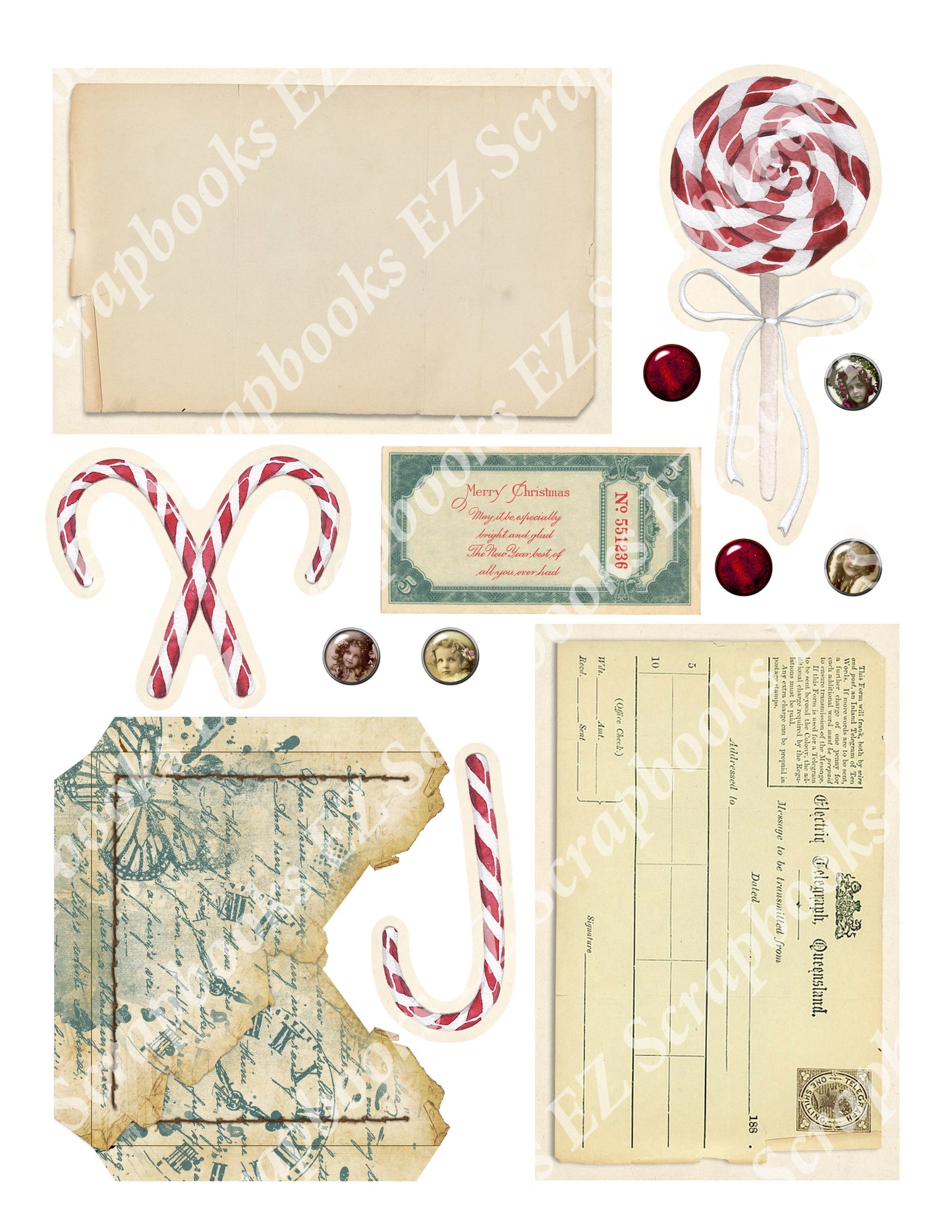 Vintage Christmas Embellishments 7 - 9384 - EZscrapbooks Scrapbook Layouts Christmas